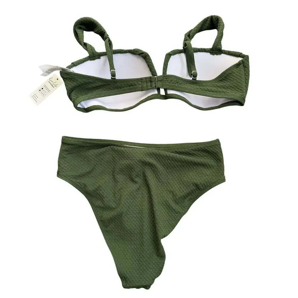 NEW CupShe On Holiday Green Bikini Set Size Large